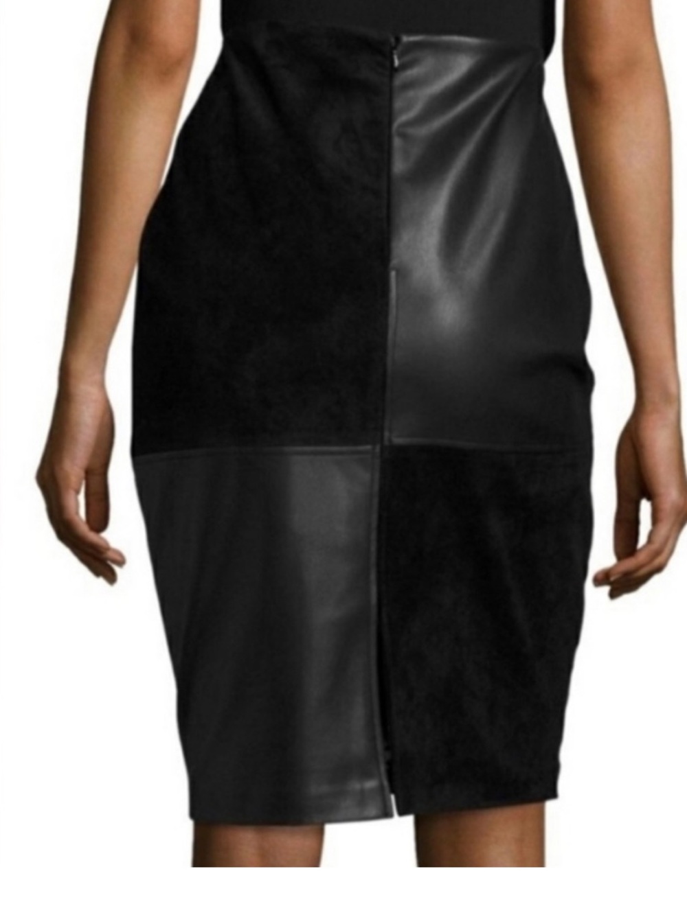 Ivanka Trump Black Patchwork Leather & Suede Pencil Skirt